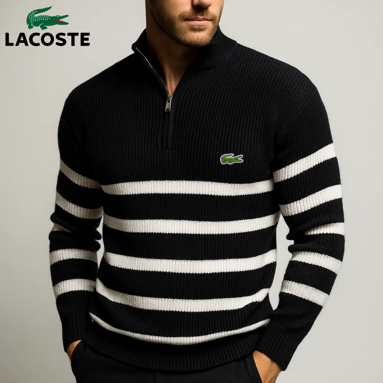 Classic Striped Zip-Up Sweater || Clearance Sale