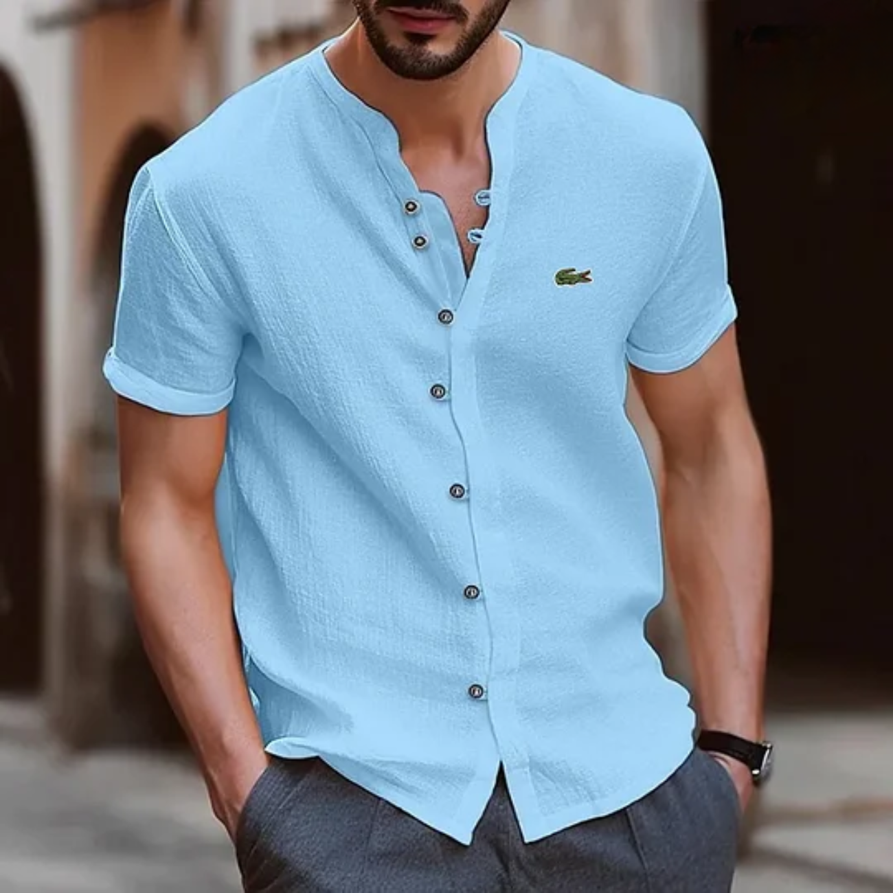 2026 Textured Button Henley Shirt - Clearance Sale