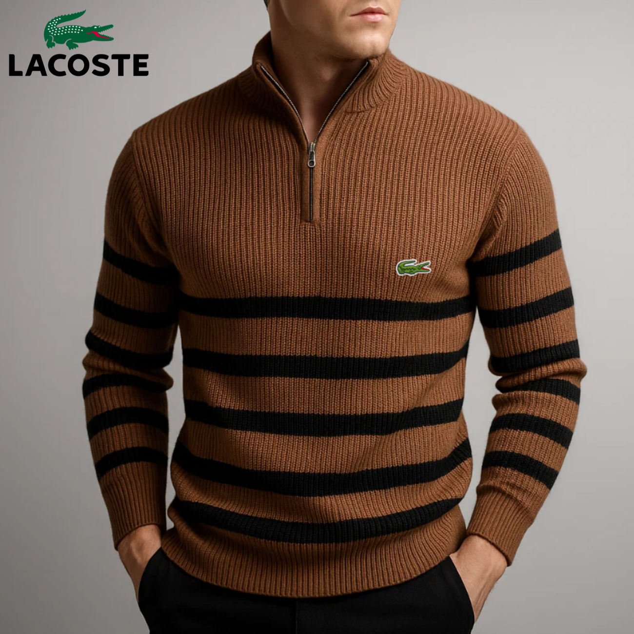 Classic Striped Zip-Up Sweater || Clearance Sale