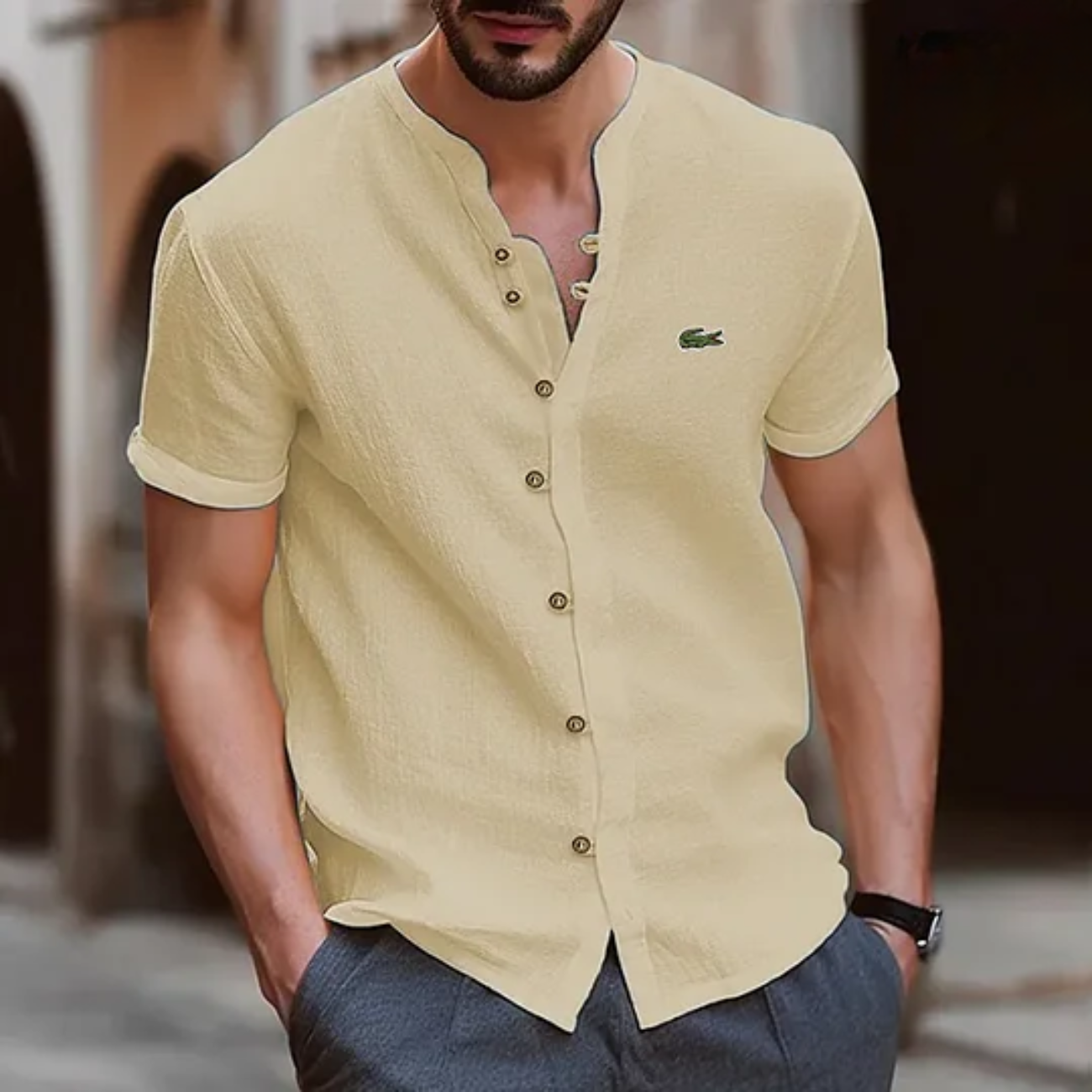 2026 Textured Button Henley Shirt - Clearance Sale