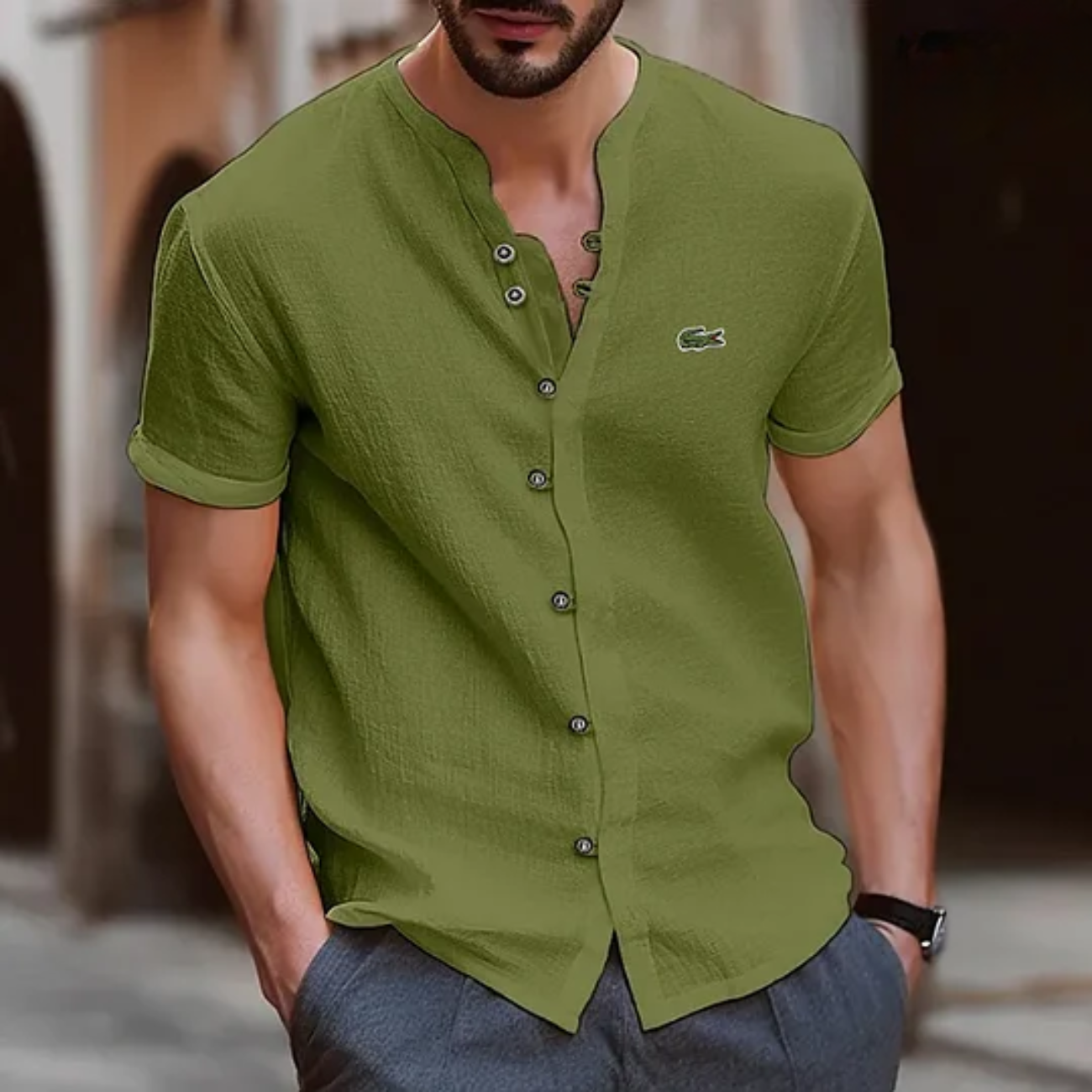 2026 Textured Button Henley Shirt - Clearance Sale