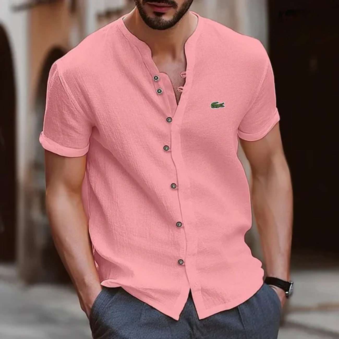 2026 Textured Button Henley Shirt - Clearance Sale
